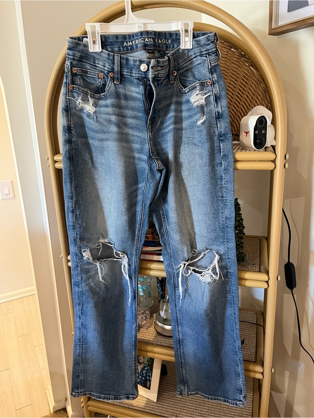 American Eagle Outfitters Women's Distressed Blue Flare Jeans